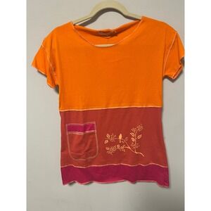Tierra Incognita Bird Graphic Tee Womens M Orange Coral Pink NWT Colorblock